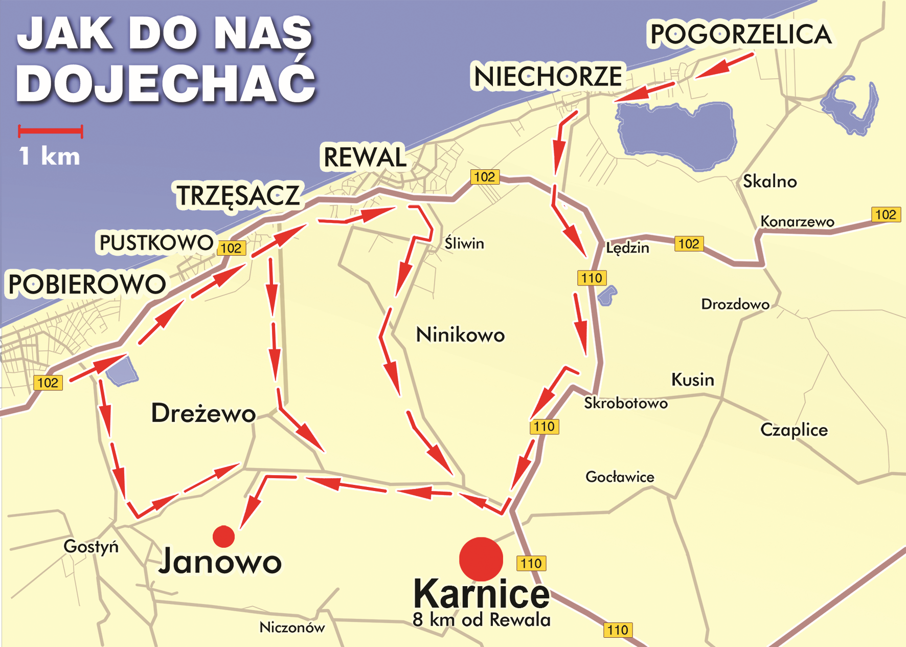 Mapka dojazdu do Janowa koło Rewala